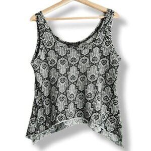 BILLABONG Boho Hamsa Hand / Evil Eye Print Shark Bite Tank Top B&W Sz S